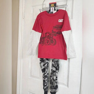 Cat Boys  2 ps set Shirt Pants Red Grey Camo Cotton size 6
